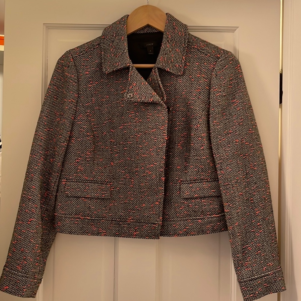 J.Crew size 8 black and pink cropped tweed jacket